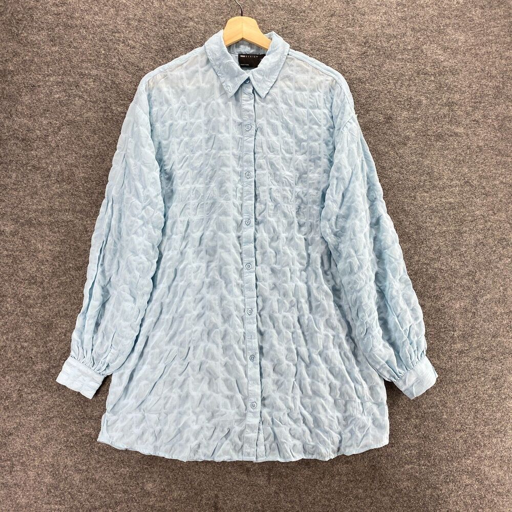 Asos Shirt Women 4 Blue Solid Button Up Collared Long Sleeve Casual Comfort